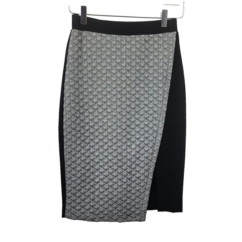 Anthropologie HD In Paris Pencil Skirt Size 4 Black Gray Geometric Poly Blend